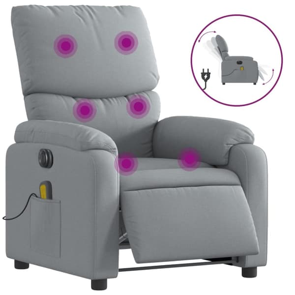 Elektrisk massagefåtölj ljusgrå tyg