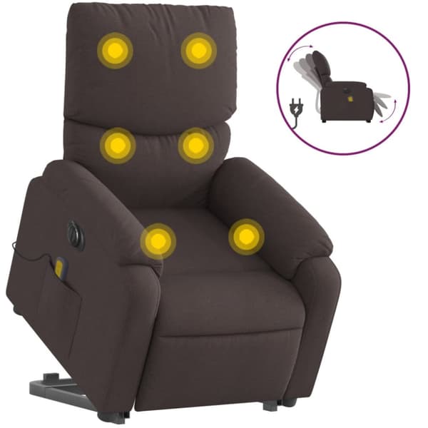 Elektrisk massagefåtölj med uppresningshjälp mörkbrun tyg
