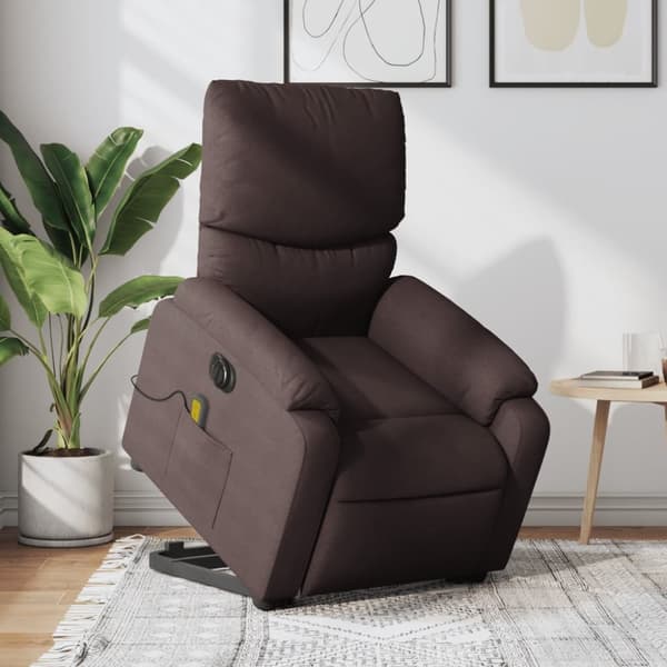 Elektrisk massagefåtölj med uppresningshjälp mörkbrun tyg