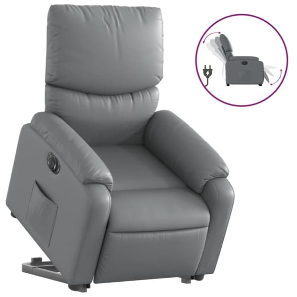 Reclinerfåtölj med uppresningshjälp grå konstläder