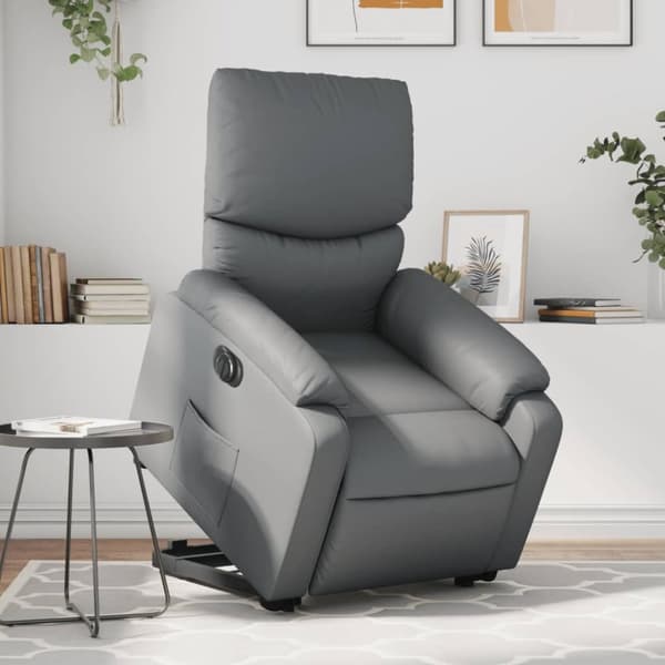 Reclinerfåtölj med uppresningshjälp grå konstläder