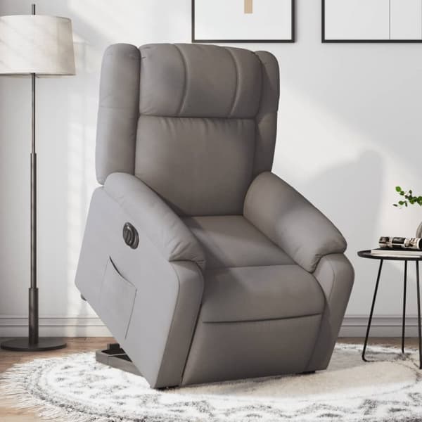 Elektrisk reclinerfåtölj med uppresningshjälp taupe tyg