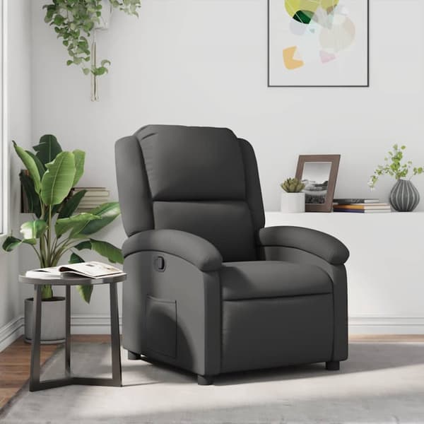 Reclinerfåtölj grå äkta läder