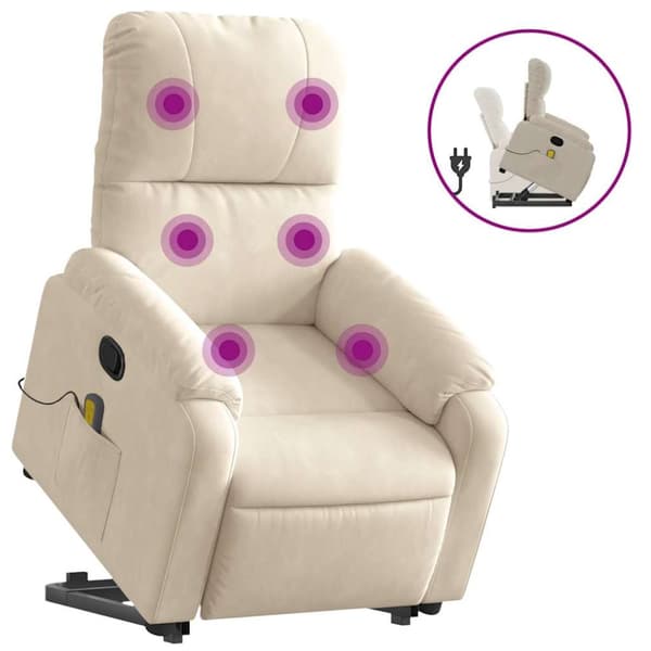 Massagefåtölj med uppresningshjälp beige mikrofibertyg