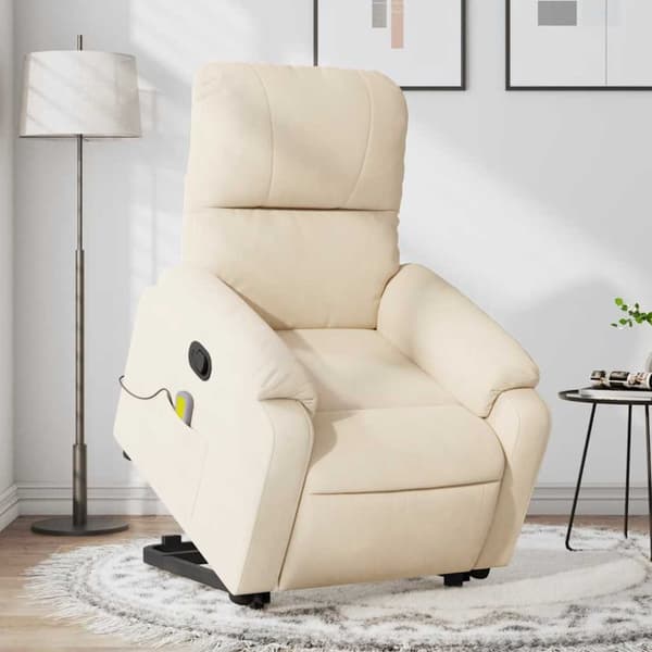 Massagefåtölj med uppresningshjälp beige mikrofibertyg