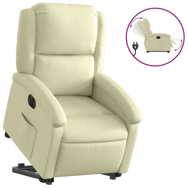 Reclinerfåtölj med uppresningshjälp gräddvit äkta läder
