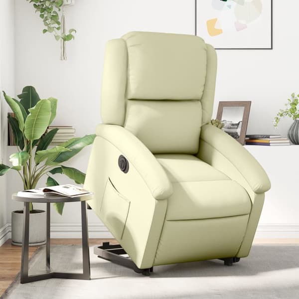 Reclinerfåtölj med uppresningshjälp gräddvit äkta läder