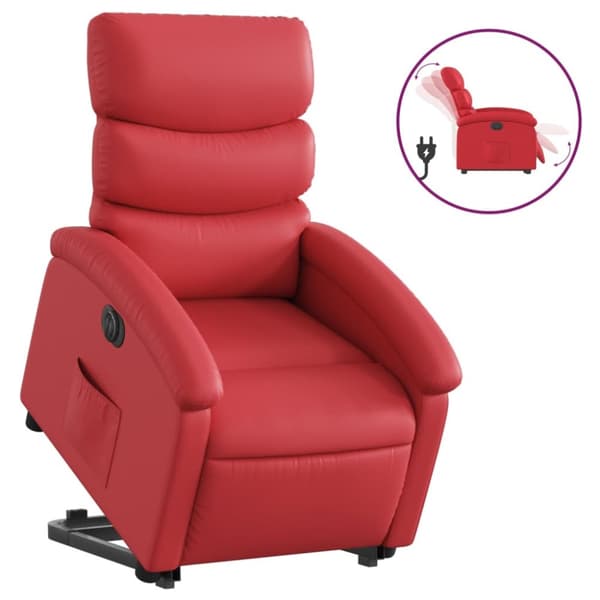 Reclinerfåtölj med uppresningshjälp röd konstläder