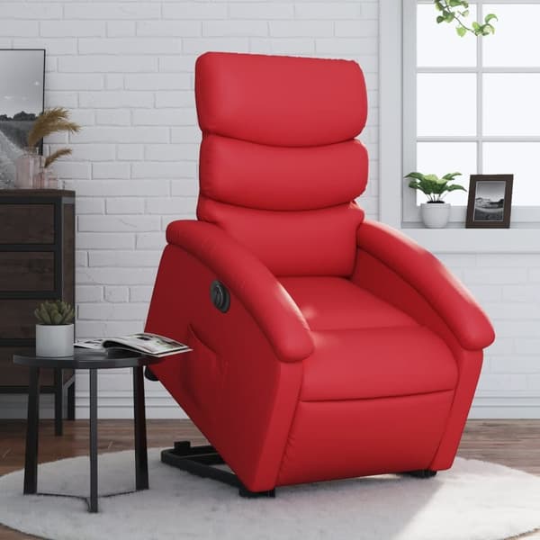 Reclinerfåtölj med uppresningshjälp röd konstläder