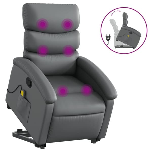 Massagefåtölj med uppresningshjälp Grå konstläder