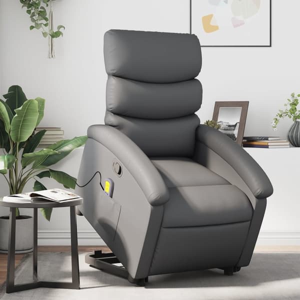 Massagefåtölj med uppresningshjälp Grå konstläder