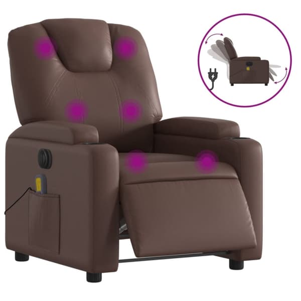 Elektrisk massagefåtölj brun konstläder