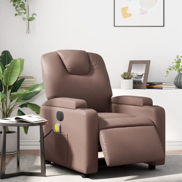 Elektrisk massagefåtölj brun konstläder