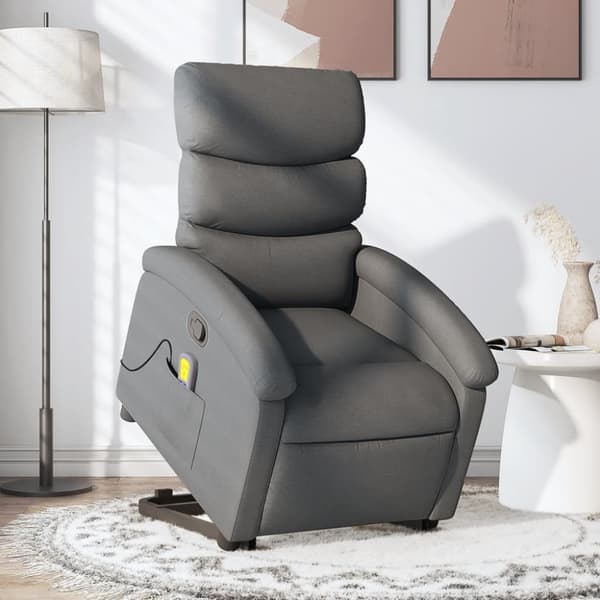Massagefåtölj med uppresningshjälp mörkgrå tyg