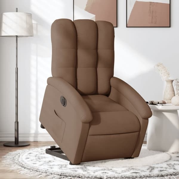 Elektrisk reclinerfåtölj med uppresningshjälp brun tyg
