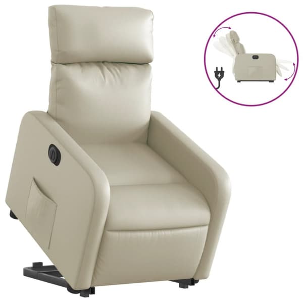 Reclinerfåtölj med uppresningshjälp gräddvit konstläder