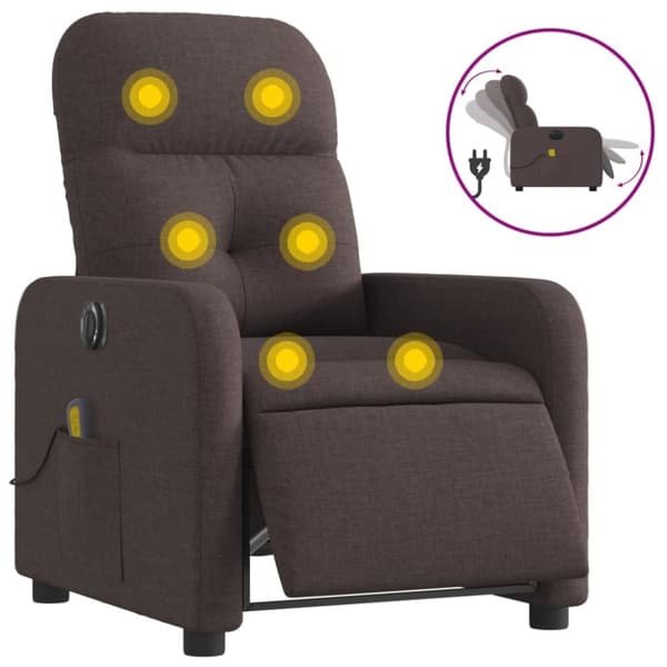 Elektrisk massagefåtölj mörkbrun tyg