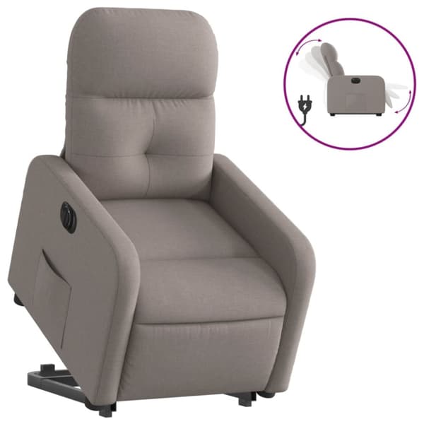 Elektrisk reclinerfåtölj med uppresningshjälp taupe tyg
