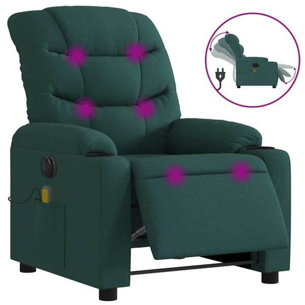 Elektrisk massagefåtölj mörkgrön tyg