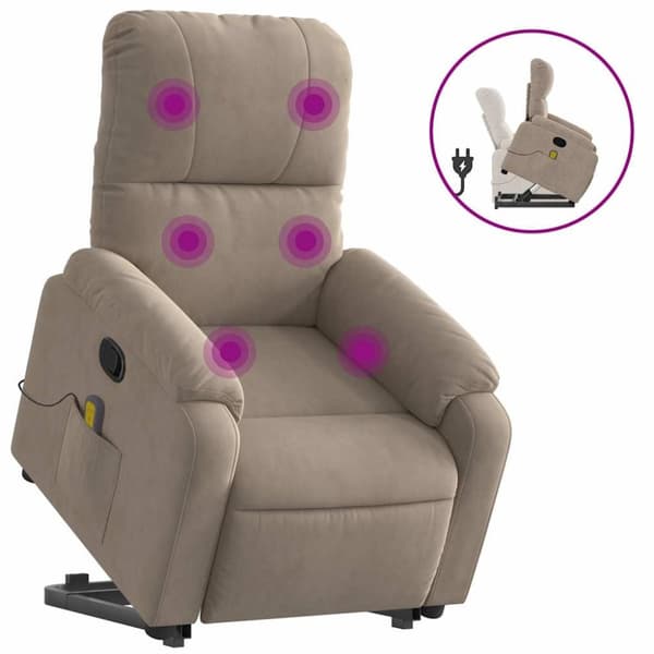 Massagefåtölj med uppresningshjälp taupe mikrofibertyg