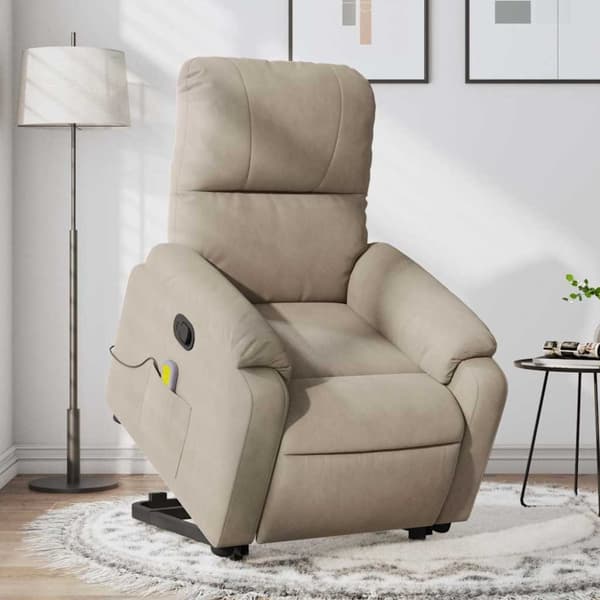 Massagefåtölj med uppresningshjälp taupe mikrofibertyg
