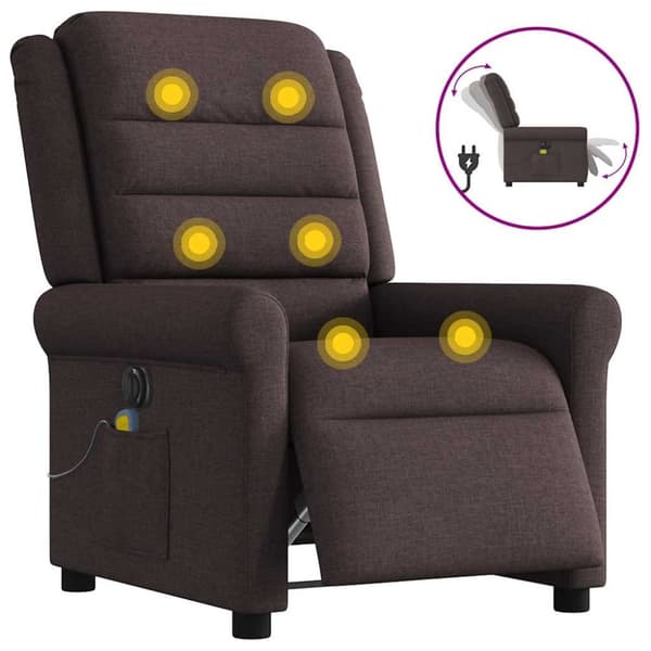 Elektrisk massagefåtölj mörkbrun tyg