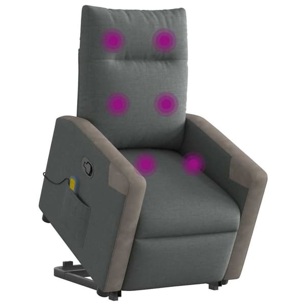 Massagefåtölj med uppresningshjälp mörkgrå tyg