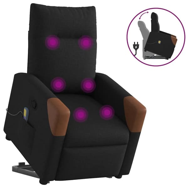 Massagefåtölj med uppresningshjälp svart tyg