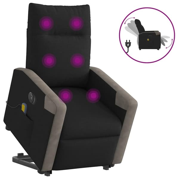 Elektrisk massagefåtölj med uppresningshjälp svart tyg