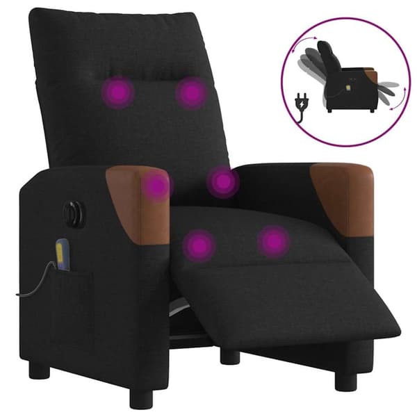 Elektrisk massagefåtölj med uppresningshjälp svart tyg