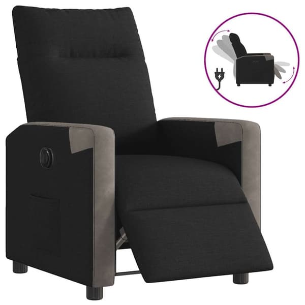 Elektrisk reclinerfåtölj svart tyg