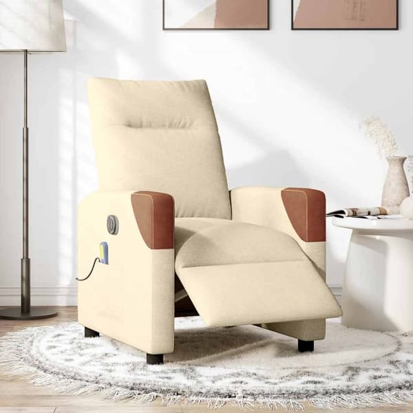 Elektrisk massagefåtölj gräddvit tyg