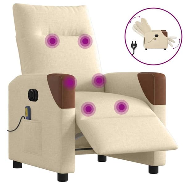 Elektrisk massagefåtölj gräddvit tyg