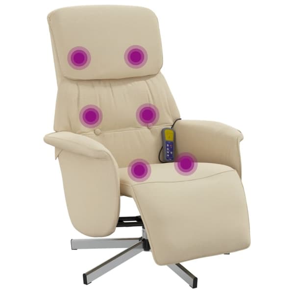 Massagefåtölj med fotstöd gräddvit tyg