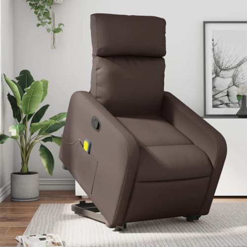Massagefåtölj med uppresningshjälp brun konstläder