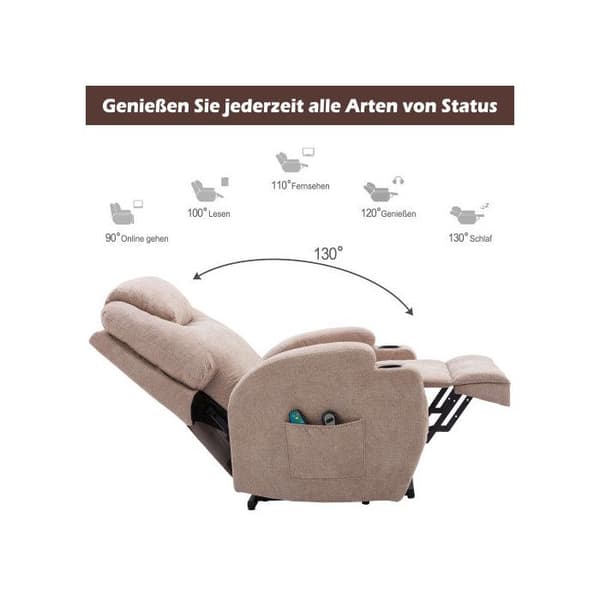 Massagefåtölj för äldre, elektriskt justerbar, med 2 dryckeshållare
