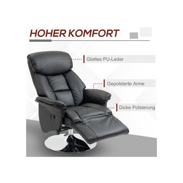 Soffa med ryggstöd och halkfria fotstöd, maximal lastkapacitet 150 kg, svart konstläder, bekväm.