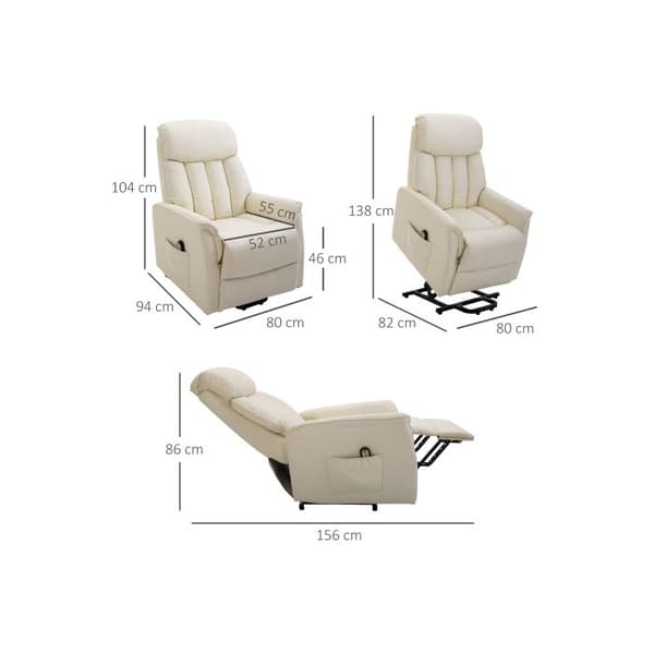 HOMCOM Reclinersoffa Tv-fåtölj med elektrisk lyftfunktion Funktion som vilstol Konstläder beige, 80 x 94 x 104 cm
