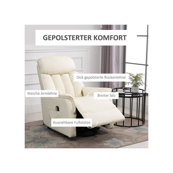 HOMCOM Reclinersoffa Tv-fåtölj med elektrisk lyftfunktion Funktion som vilstol Konstläder beige, 80 x 94 x 104 cm