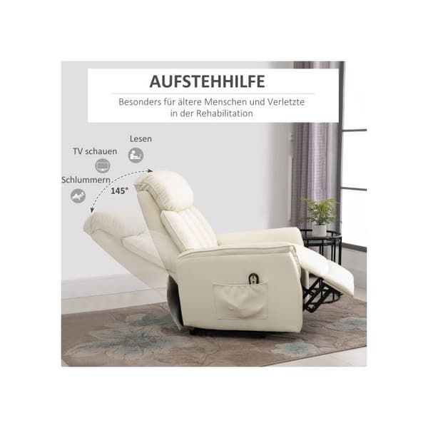 HOMCOM Reclinersoffa Tv-fåtölj med elektrisk lyftfunktion Funktion som vilstol Konstläder beige, 80 x 94 x 104 cm