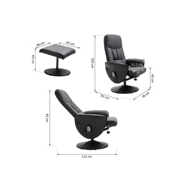 Chaise longue HOMCOM Förvaringsutrymme med 10 vibrationspunkter Syntetläder svart 76 x 81 x 105 cm