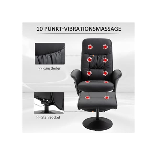 Chaise longue HOMCOM Förvaringsutrymme med 10 vibrationspunkter Syntetläder svart 76 x 81 x 105 cm