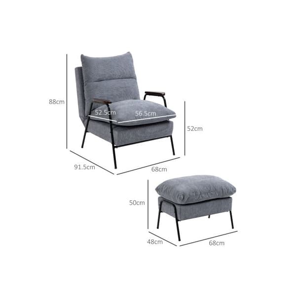 HOMCOM Sängsoffa Pouf Fåtölj TV Justerbar lutningsfunktion Grå