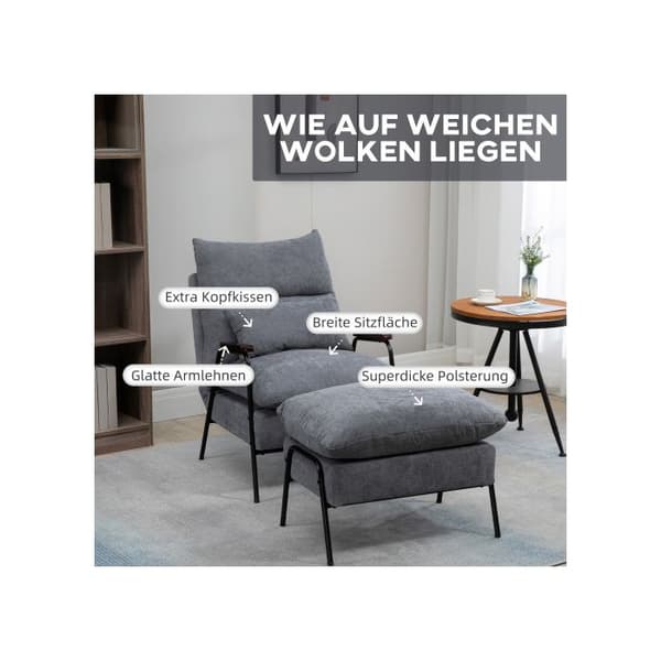 HOMCOM Sängsoffa Pouf Fåtölj TV Justerbar lutningsfunktion Grå