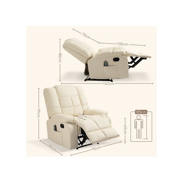 HOMCOM Massagefåtölj trä stål skum vit kräm 94x99x99 cm för avkoppling