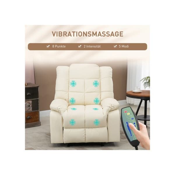 HOMCOM Massagefåtölj trä stål skum vit kräm 94x99x99 cm för avkoppling