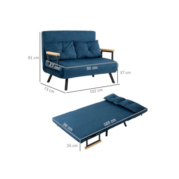 HOMCOM Relaxfåtölj med justerbart ryggstöd, blå 102x73x81 cm, idealisk för gästrum