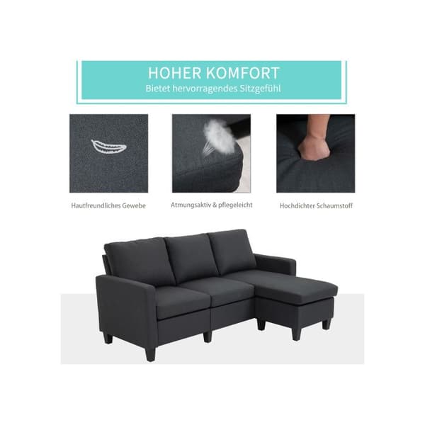 HOMCOM L-formad tygsoffa (197x139x91 cm, för vardagsrummet)