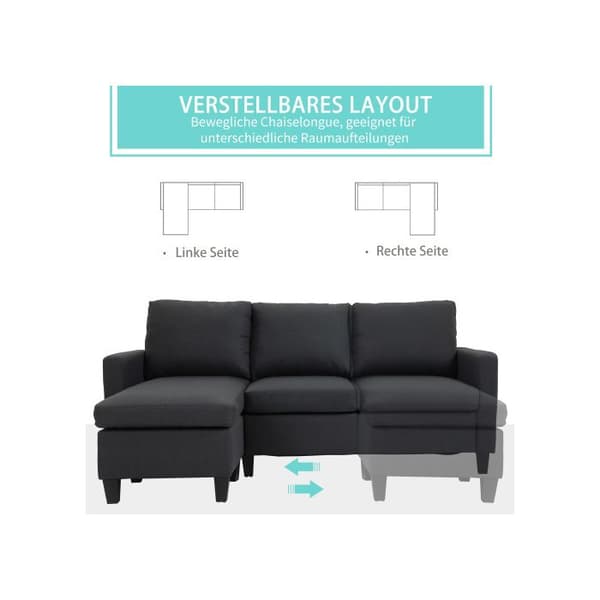 HOMCOM L-formad tygsoffa (197x139x91 cm, för vardagsrummet)