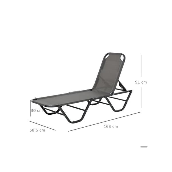 Ottoman Outsunny 5-nivå Aluminium Strandstol Texteline Trädgårdssoffa Grå Svart 163x58.5x91 cm